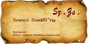 Szencz Zsadány névjegykártya